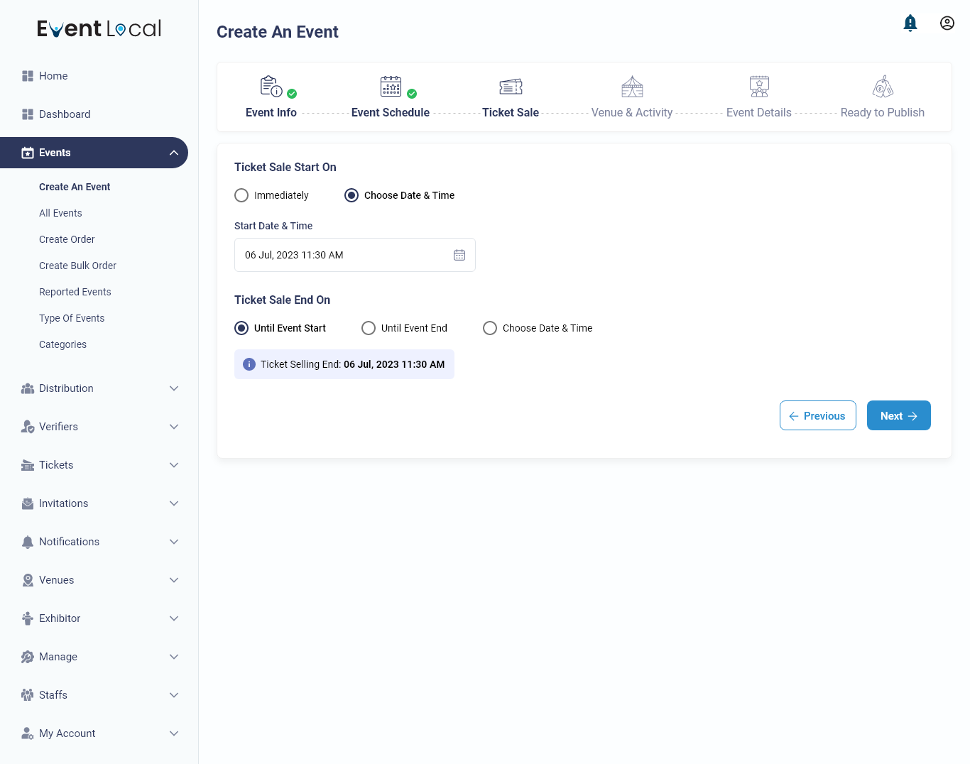 Create An Event Ticket Sale